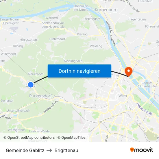 Gemeinde Gablitz to Brigittenau map