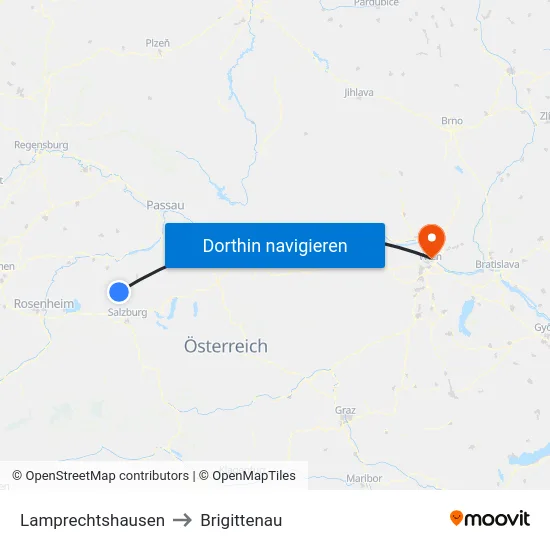 Lamprechtshausen to Brigittenau map