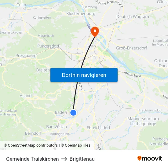 Gemeinde Traiskirchen to Brigittenau map