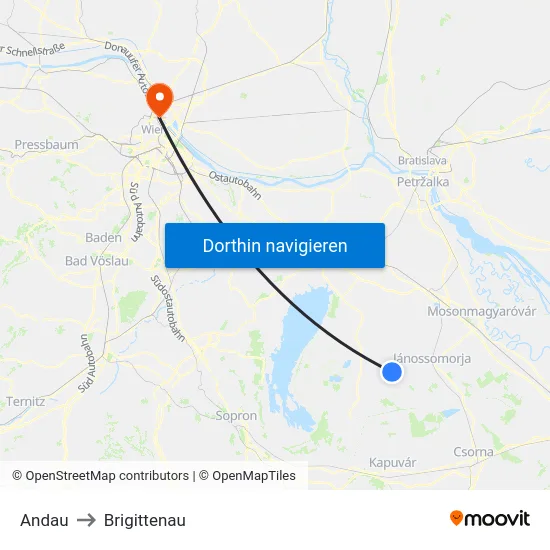 Andau to Brigittenau map