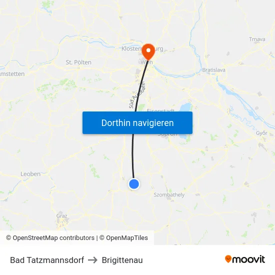 Bad Tatzmannsdorf to Brigittenau map