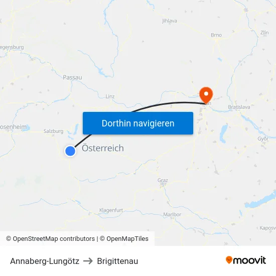 Annaberg-Lungötz to Brigittenau map