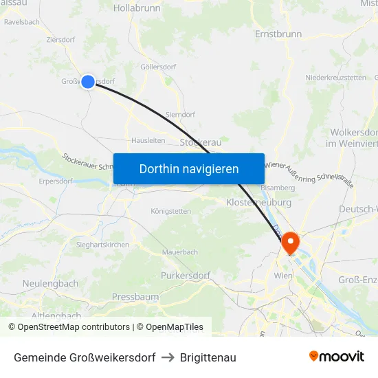 Gemeinde Großweikersdorf to Brigittenau map