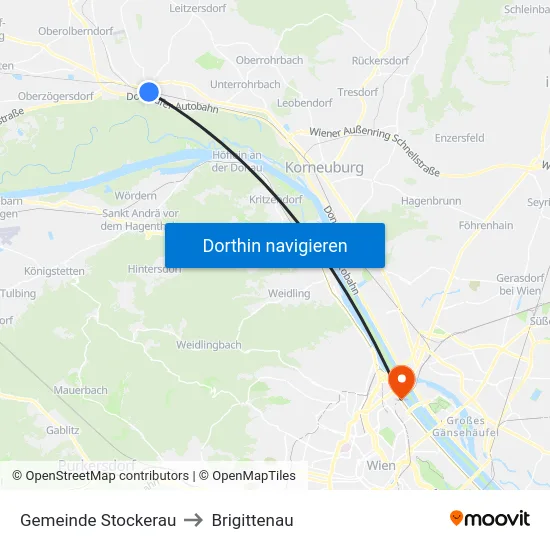 Gemeinde Stockerau to Brigittenau map