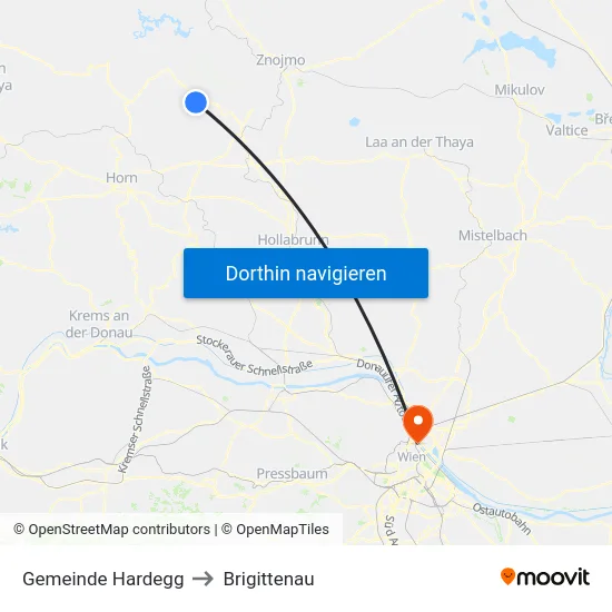 Gemeinde Hardegg to Brigittenau map