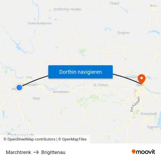 Marchtrenk to Brigittenau map
