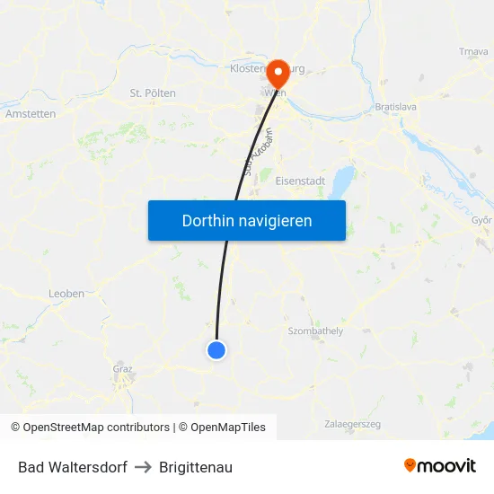 Bad Waltersdorf to Brigittenau map