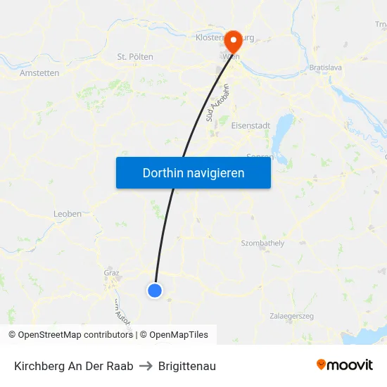 Kirchberg An Der Raab to Brigittenau map