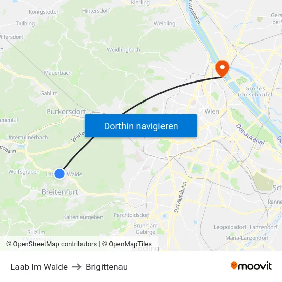 Laab Im Walde to Brigittenau map