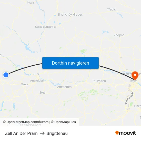 Zell An Der Pram to Brigittenau map