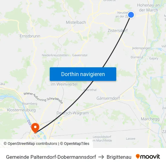 Gemeinde Palterndorf-Dobermannsdorf to Brigittenau map