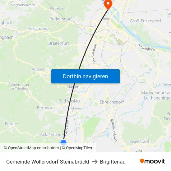 Gemeinde Wöllersdorf-Steinabrückl to Brigittenau map