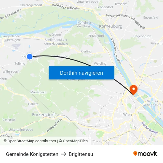 Gemeinde Königstetten to Brigittenau map