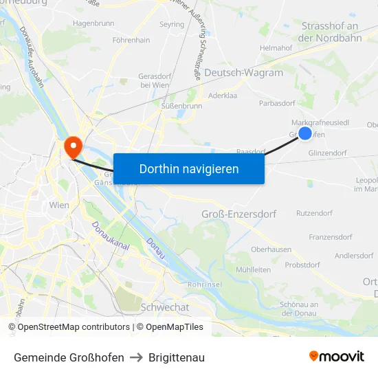 Gemeinde Großhofen to Brigittenau map