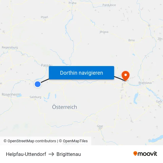 Helpfau-Uttendorf to Brigittenau map