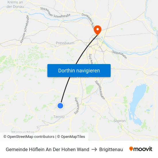 Gemeinde Höflein An Der Hohen Wand to Brigittenau map