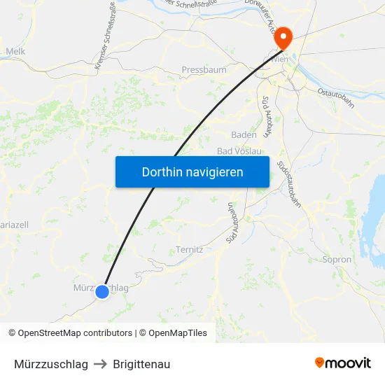 Mürzzuschlag to Brigittenau map