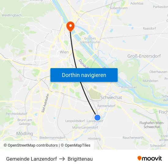 Gemeinde Lanzendorf to Brigittenau map