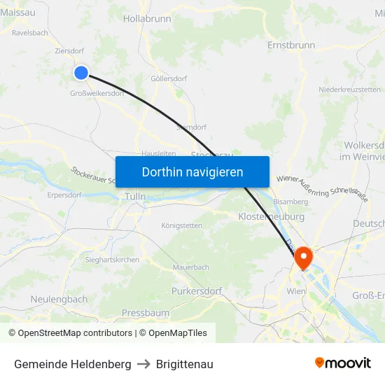 Gemeinde Heldenberg to Brigittenau map