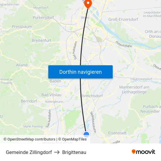 Gemeinde Zillingdorf to Brigittenau map