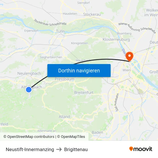 Neustift-Innermanzing to Brigittenau map