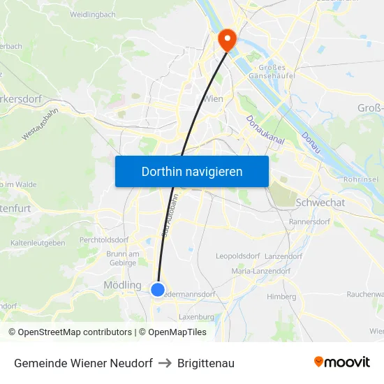 Gemeinde Wiener Neudorf to Brigittenau map