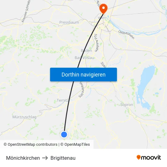 Mönichkirchen to Brigittenau map