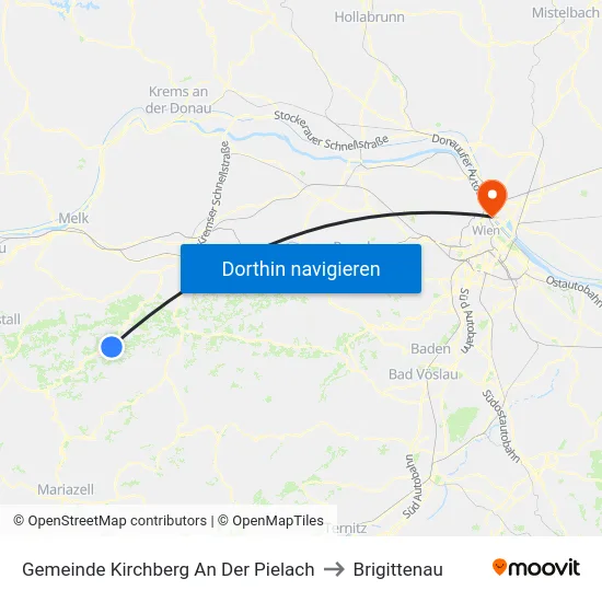 Gemeinde Kirchberg An Der Pielach to Brigittenau map