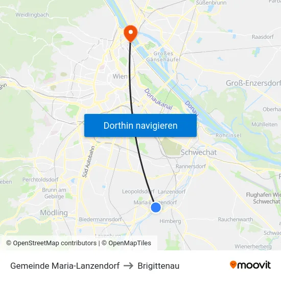Gemeinde Maria-Lanzendorf to Brigittenau map