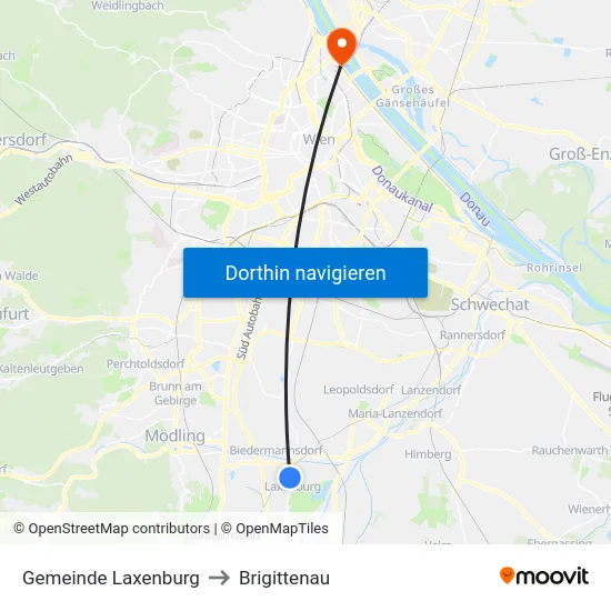 Gemeinde Laxenburg to Brigittenau map