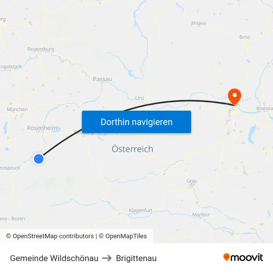 Gemeinde Wildschönau to Brigittenau map