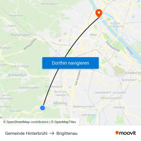 Gemeinde Hinterbrühl to Brigittenau map