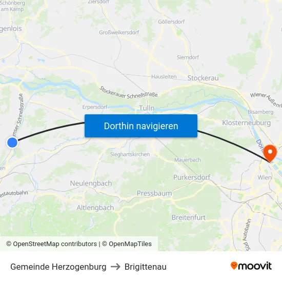Gemeinde Herzogenburg to Brigittenau map