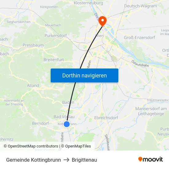 Gemeinde Kottingbrunn to Brigittenau map