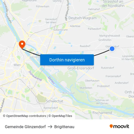 Gemeinde Glinzendorf to Brigittenau map