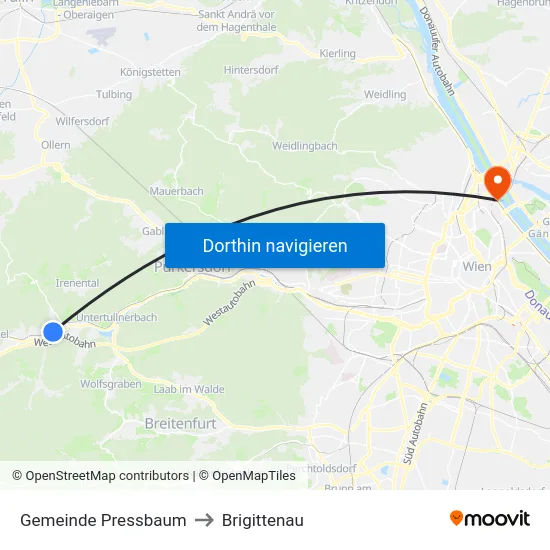 Gemeinde Pressbaum to Brigittenau map