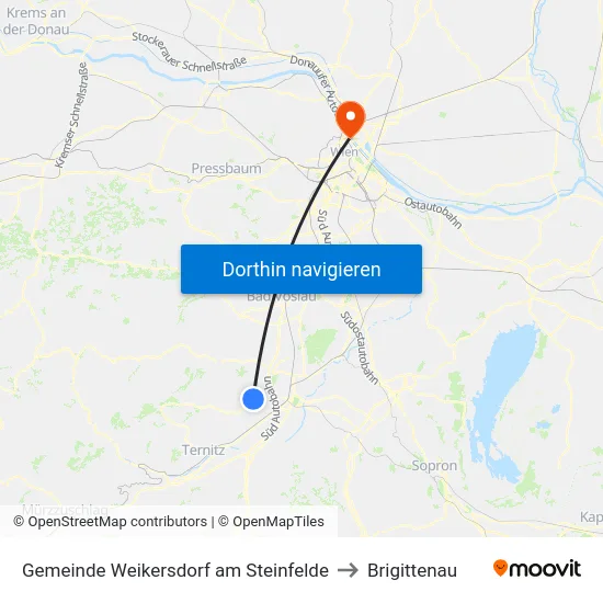 Gemeinde Weikersdorf am Steinfelde to Brigittenau map