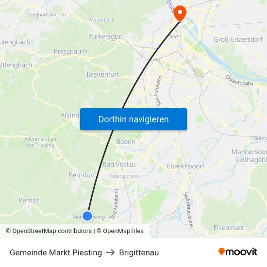 Gemeinde Markt Piesting to Brigittenau map