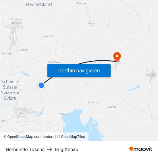 Gemeinde Tösens to Brigittenau map