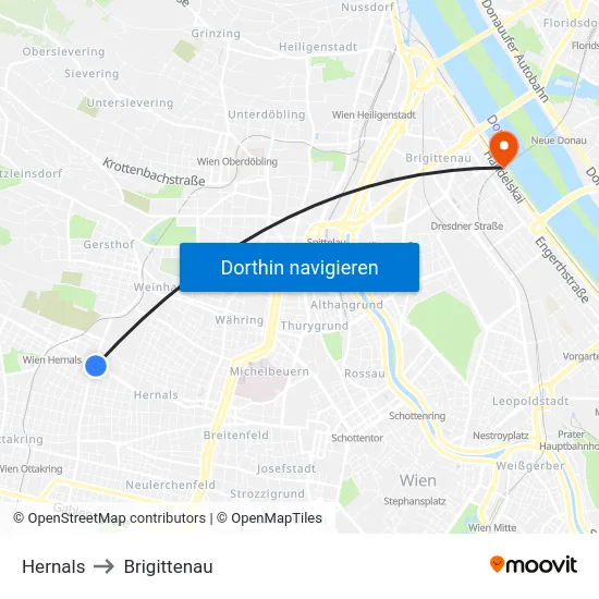 Hernals to Brigittenau map