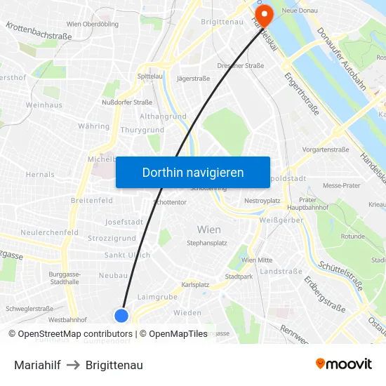 Mariahilf to Brigittenau map