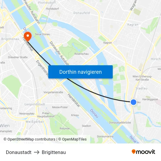 Donaustadt to Brigittenau map
