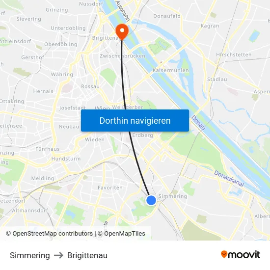 Simmering to Brigittenau map