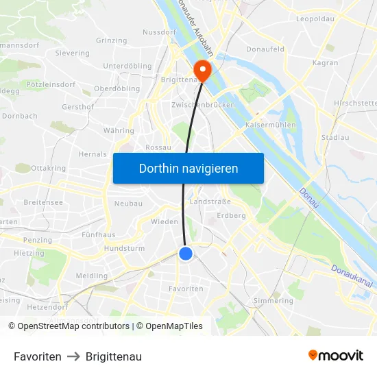 Favoriten to Brigittenau map
