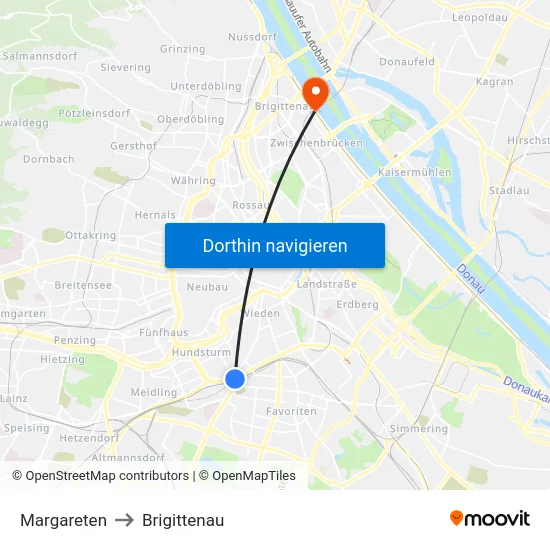 Margareten to Brigittenau map