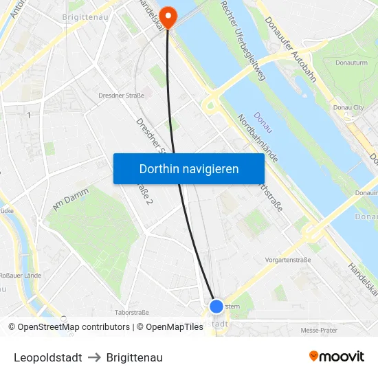 Leopoldstadt to Brigittenau map