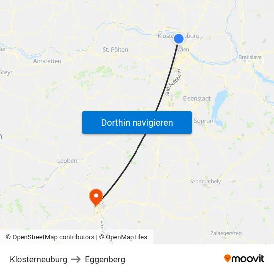 Klosterneuburg to Eggenberg map