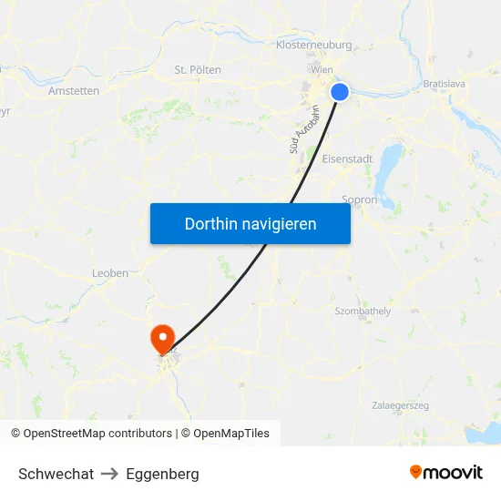 Schwechat to Eggenberg map