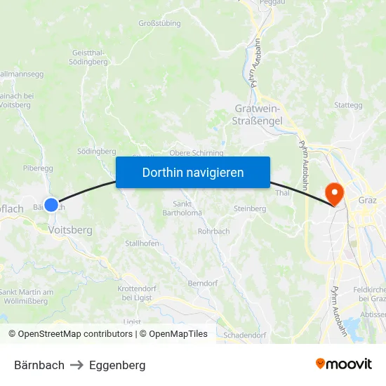 Bärnbach to Eggenberg map
