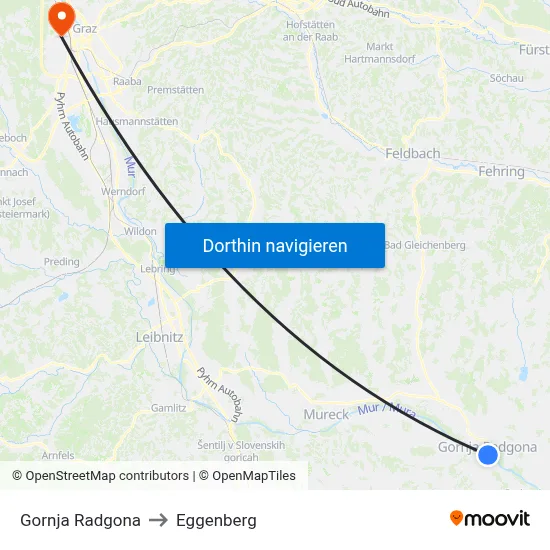 Gornja Radgona to Eggenberg map